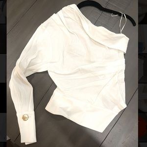 Zara White Asymmetric Shoulder Top 2224/892/251